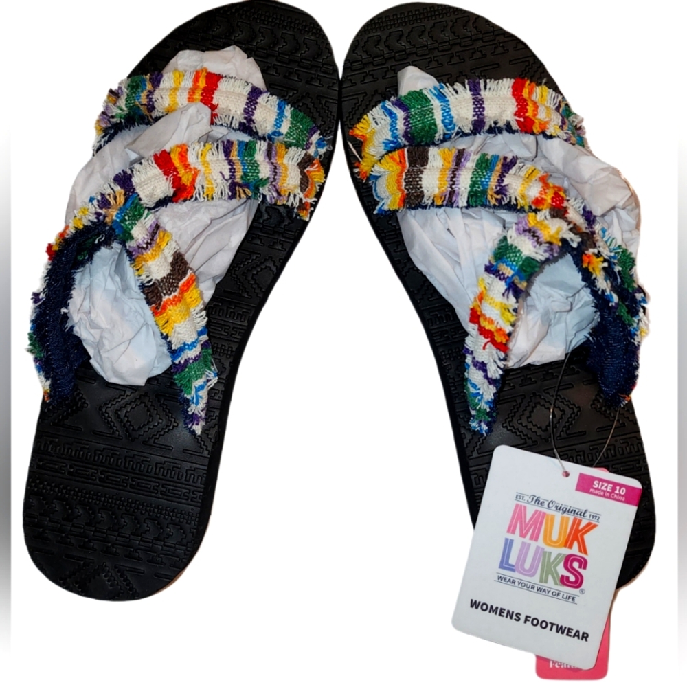 MUK LUKS Women's Wave Riptide Sandals -White Multi Size 10